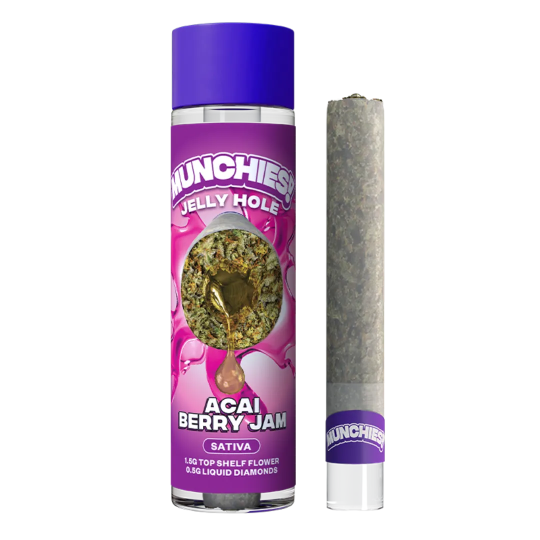 Munchies-Acai-Berry-Jam-THCA-Jelly-Hole-Cropped Acai Berry Jam 2g THCA Liquid Diamond Infused Preroll - Image 1
