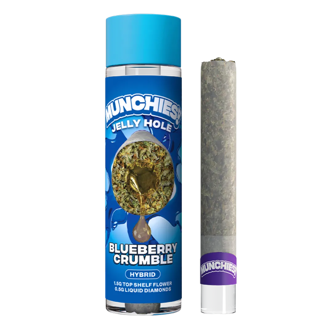 Munchies-Blueberry-Crumble-THCA-Jelly-Hole-Cropped Blueberry Crumble 2g THCA Liquid Diamond Infused Preroll - Image 1