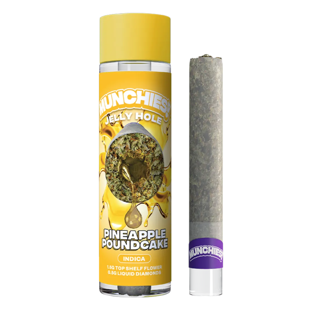 Munchies-Pineapple-Poundcake-THCA-Jelly-Hole-Cropped Pineapple Poundcake 2g THCA Liquid Diamond Infused Preroll - Image 1